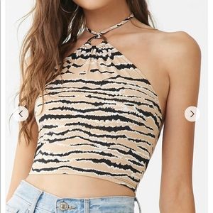 NWT Forever 21 	Abstract Tiger Print Halter Top L
